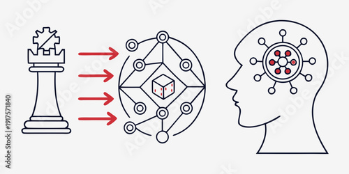 Chess piece transforming into a neural network within a human head