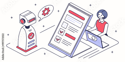 A robot and a person interacting with medical and health information on a tablet.