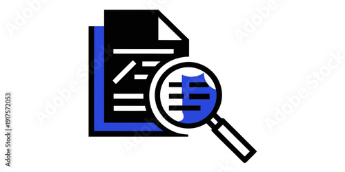 A magnifying glass examining a document with a list and a book icon.