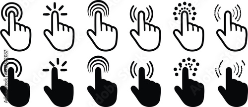 Interactive Click Icons: A collection of various click icons, illustrating the act of clicking with a finger. Each icon depicts different visual representation of the click.
