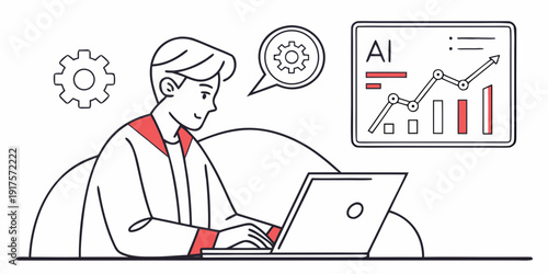 A professional analyzing data with ai assistance on a laptop