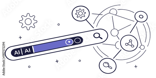 Illustration of ai technology connecting to a network of data points