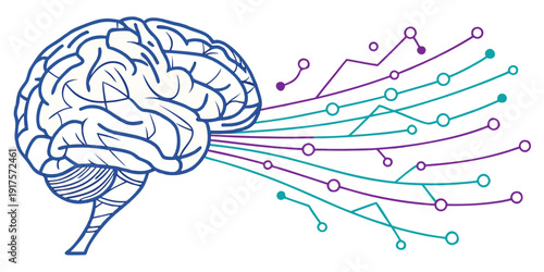 Illustration of the human brain with colorful lines representing neural connections