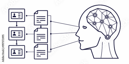 Illustration of a person's head with interconnected nodes representing machine learning.
