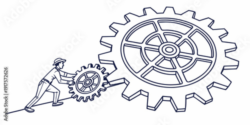 A person is pushing a large gear with smaller gears attached to it.