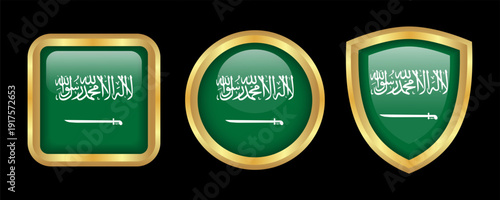 Saudi Arabia flag with golden frame isolated template collection