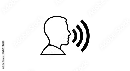 Black line icon of man speaking.