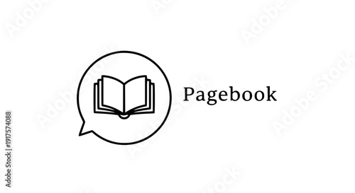 Pagebook Monoline Logo with Speech Bubble and Open Book Outline Emblem