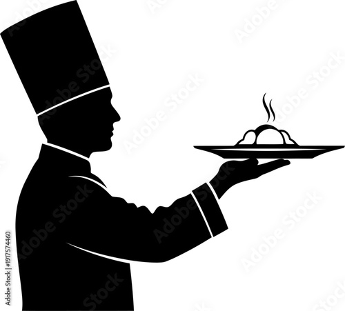 Chef serving food silhouette with steaming platter