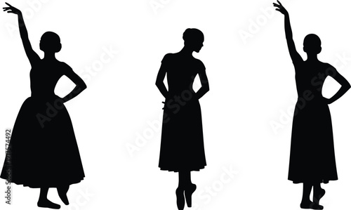 Beautiful Ballerina Silhouettes Collection Featuring Graceful Ballet Dancers in Artistic Poses Wearing Tutu Skirts and Pointe Shoes for Classical Dance and Performing Arts Design