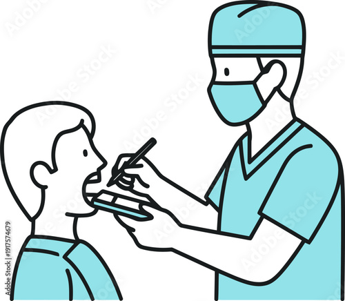 Dentist examining patient mouth in medical clinic