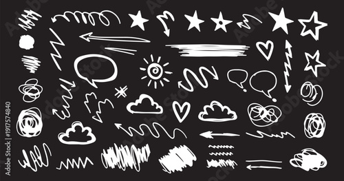 Geometric doodle seamless pattern with different brush strokes. Hand drawn contemporary geometric background. Chaotic ink brush scribbles decorative texture.