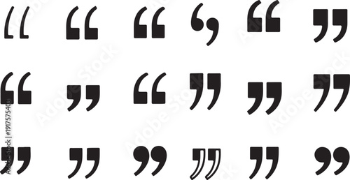 Set of quote mark. Quotes icon vector set. Quotemarks outline, speech marks, inverted commas or talking marks collection. Talk bubble speech icon. Black quotes icon.