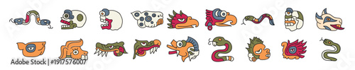 Set of tribal symbols american style aztec animals style