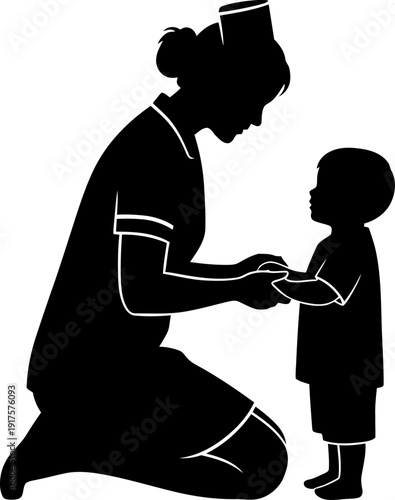 Pediatric nurse caring for a child silhouette
