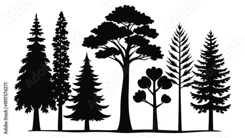  set features black silhouette outlines of various trees