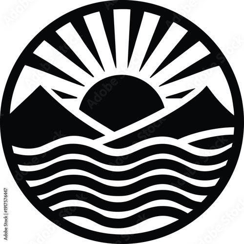 Circular Agricultural Landscape with Sunrise Silhouette