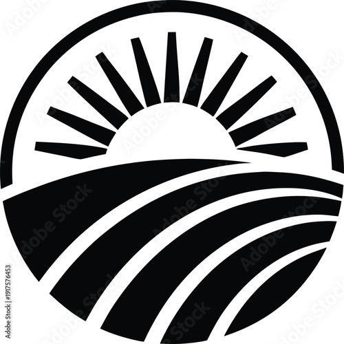 Circular Agricultural Landscape with Sunrise Silhouette