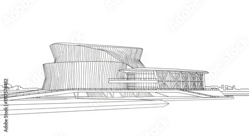 Modern architectural design of a contemporary museum building in linear style