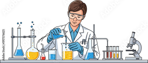 Scientist conducting experiment in chemistry laboratory