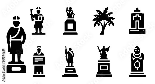 Iconic silhouette collection featuring statues and monuments in bold black design
