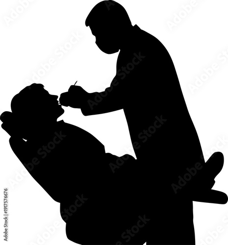 Silhouette of a dentist performing a procedure on a patient