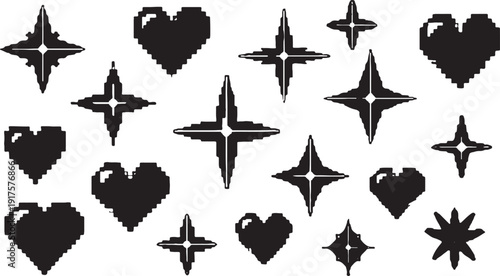 Comprehensive Collection of Diverse Black Star and Twinkle Icons for Graphic Design and Decorative Patterns