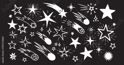 Hand drawn star spark doodle element icon set. Hand drawn sketch doodle style. Light decoration background. 