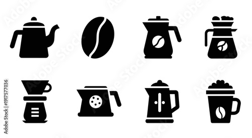 Minimalist coffee brewing icons: essential elements for cafes and baristas