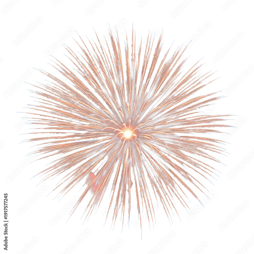 Obraz premium a dynamic, photorealistic close-up of a highly detailed, vibrant fireworks burst with intricate reddish-orange and blue light streaks, isolated on a transparent studio background. concept for