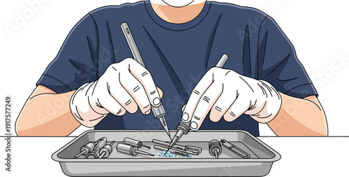 Technician using precision tools for delicate repair