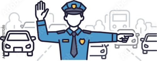 Traffic officer directing vehicle flow with hand signals on busy road