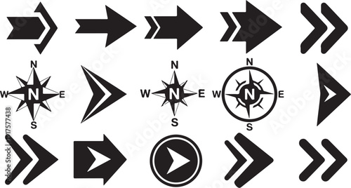 Navigation Arrows and Compass Symbols for Direction and Guidance
