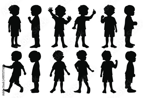 boy standing silhouettes set isolated flat illustration on