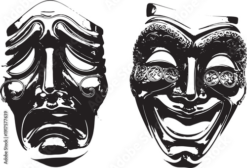 Comedy and tragedy theatre masks. Theatre masks vector icons theatre mask black black line icons set vector design art
