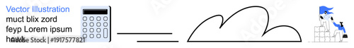 Cloud storage, technology, digital tools, creative innovation, calculation process, and modern design. A calculator, cloud and abstract figure . Cloud storage and calculation concepts