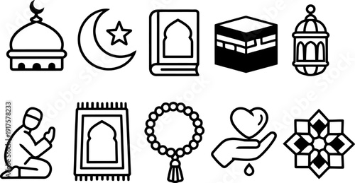 Symbolic representations of islamic culture and religious practices Vector