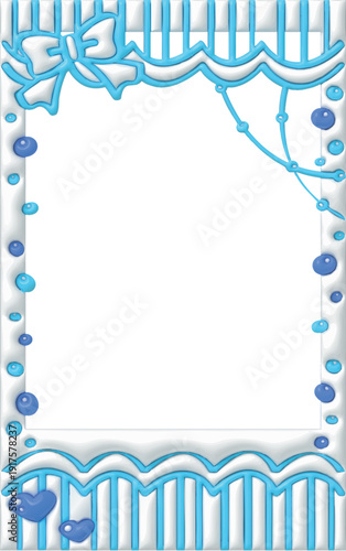 This Polaroid photo features light blue and blue doodles and cute frame decorations. The frame is made of puffy, 3D decorative material.