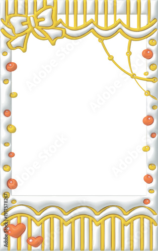 This Polaroid photo features yellow and orange doodles and cute frame decorations. The frame is made of puffy, 3D decorative material.