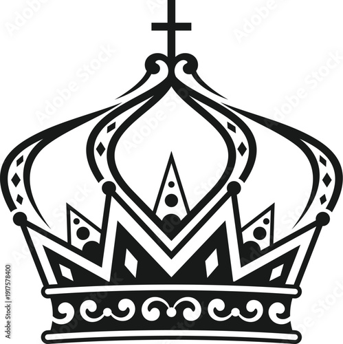 Heraldic emperor monarch crown or jewelry. Vintage royal emperor crown, historic Coat of Arms monarch tiara. Ancient heraldic king jewelry