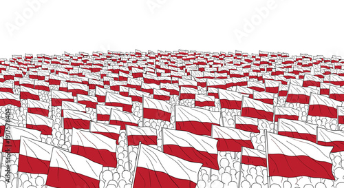 Cultural celebration with crowd waving countless polish flags