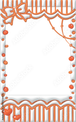 This Polaroid photo features orange doodles and cute frame decorations. The frame is made of puffy, 3D decorative material.