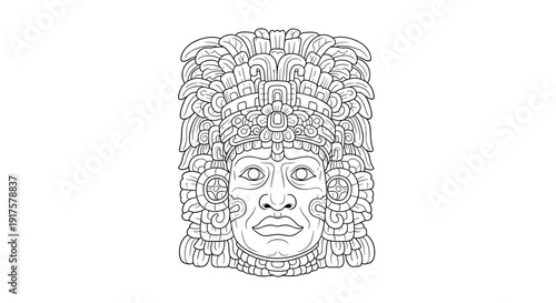 Intricate tribal mask design with detailed feather and ornament patterns