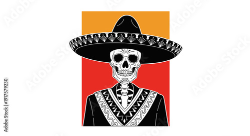 Mexican skull with sombrero: vibrant day of the dead celebration art