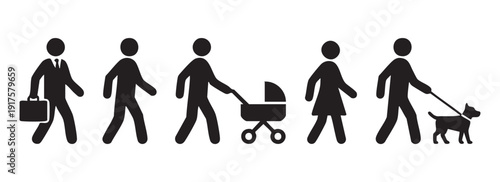 Daily walking human silhouette vector for everyday activity and lifestyle concept