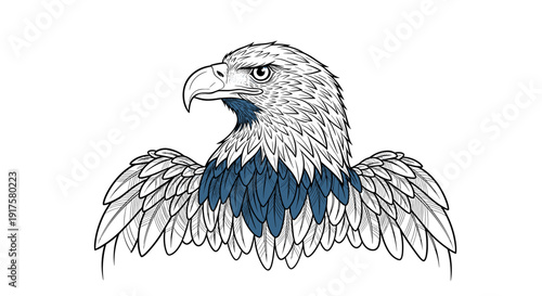 Detailed eagle line art with intricate feathers and bold expression