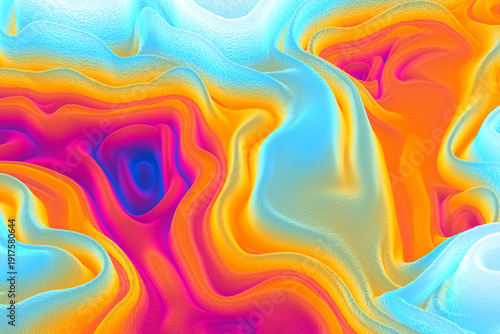 Abstract 3D wave background. Colorful particle effects. Fractal turbulence.