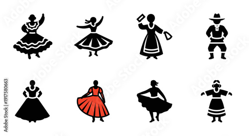 Traditional dance silhouettes collection featuring folk dancers in vibrant dresses