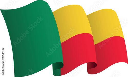Flag of Benin. Ribbon style flag that conveys a sense of movement and waving effect