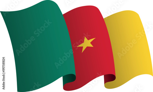 Flag of Cameroon. Ribbon style flag that conveys a sense of movement and waving effect